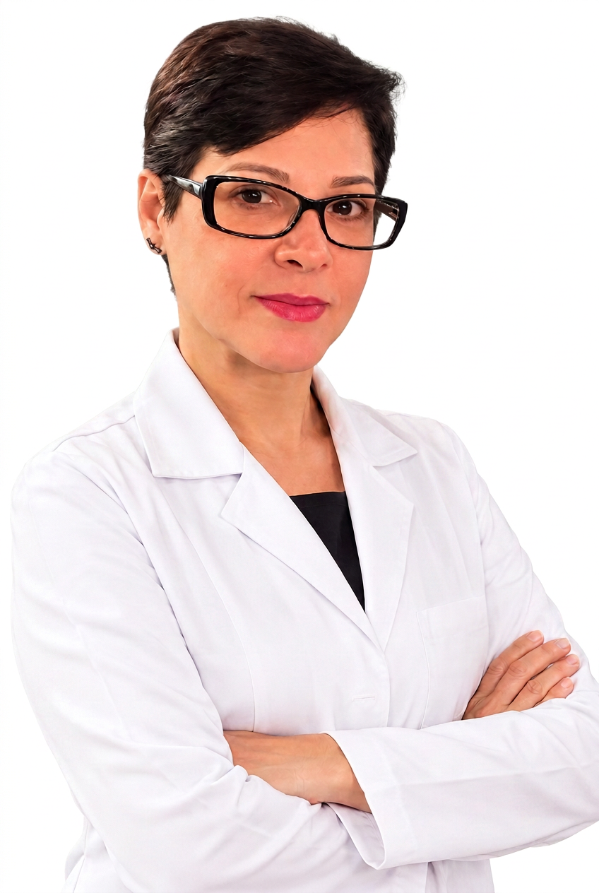 Retrato da Dra. Regiany Pires de jaleco branco